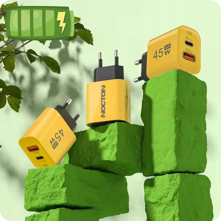 GaN tinklo įkroviklis „Nocton“ 45 W, USB-C + USB-A, PD, QC 3.0