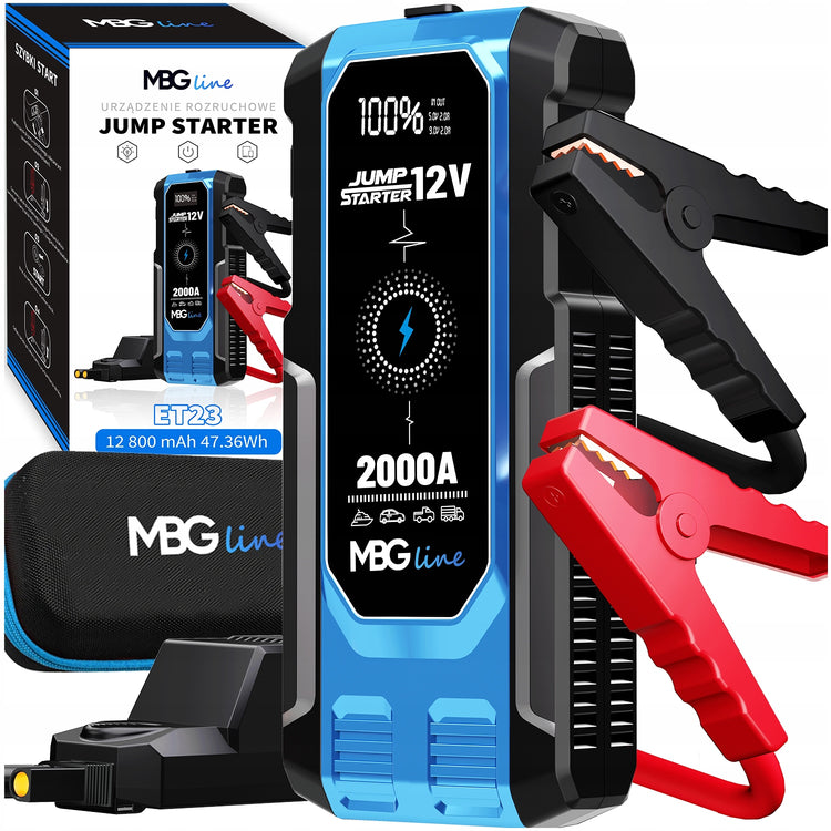 Automobilio užvedimo įrenginys „MBG Line ET23“, 12800 mAh, 12 V, QC 3.0, su LED