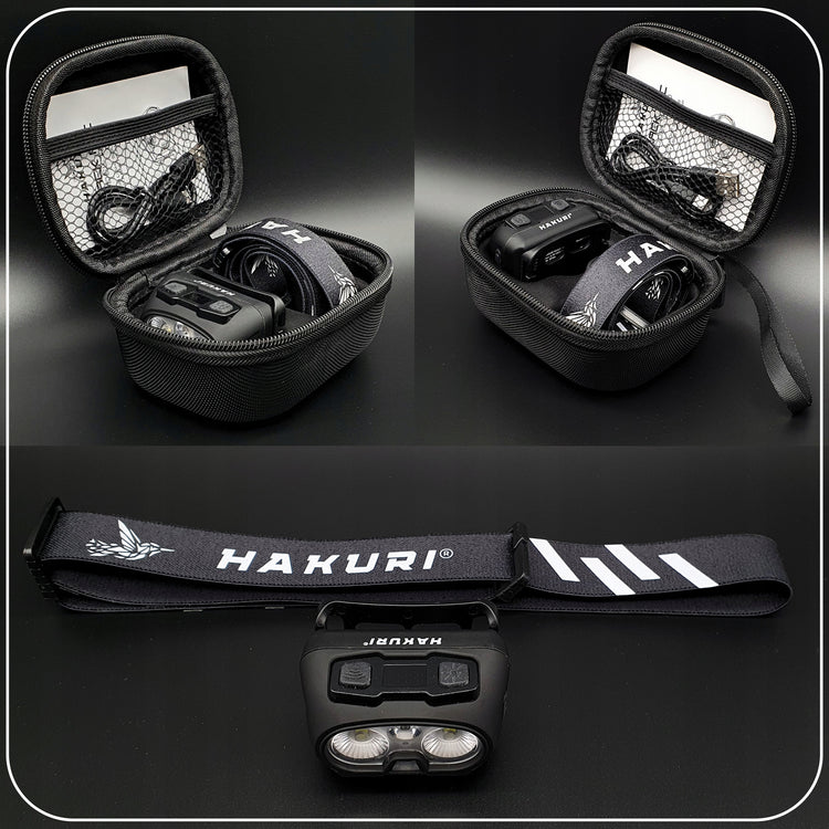 LED žibintuvėlis ant galvos „Hakuri Black Arc“ su ekranu, 600 lm, IPX6, su dėklu