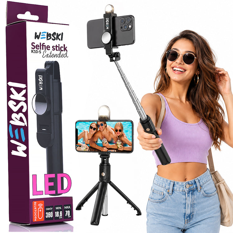 Asmenukių lazda-trikojis su LED apšvietimu „Webski K10S“, Bluetooth pultas