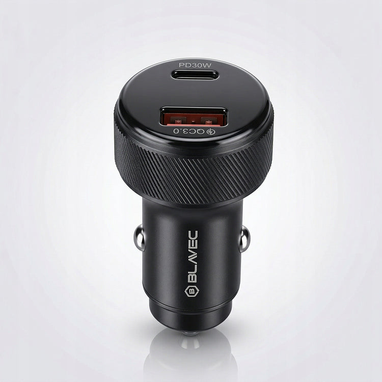 Automobilinis įkroviklis „Blavec BS-04B“ su ekranu, USB-C PD 30 W + USB QC 18 W