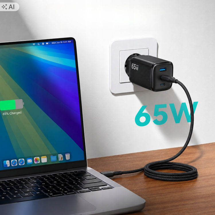 Greitasis GaN įkroviklis „Matnox“ 65 W su 2 USB-C ir USB-A, PD / QC 4.0