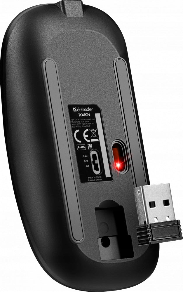 Plona tyli belaidė pelė „Defender Touch MM-997“ su Bluetooth, įkraunama, RGB