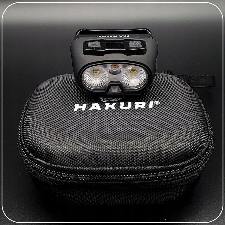 LED žibintuvėlis ant galvos „Hakuri Black Arc“ su ekranu, 600 lm, IPX6, su dėklu