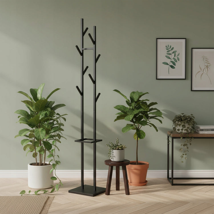 Metalinė pastatoma drabužių kabykla su 8 kabliais „Gockowiak“, 175 cm, juoda