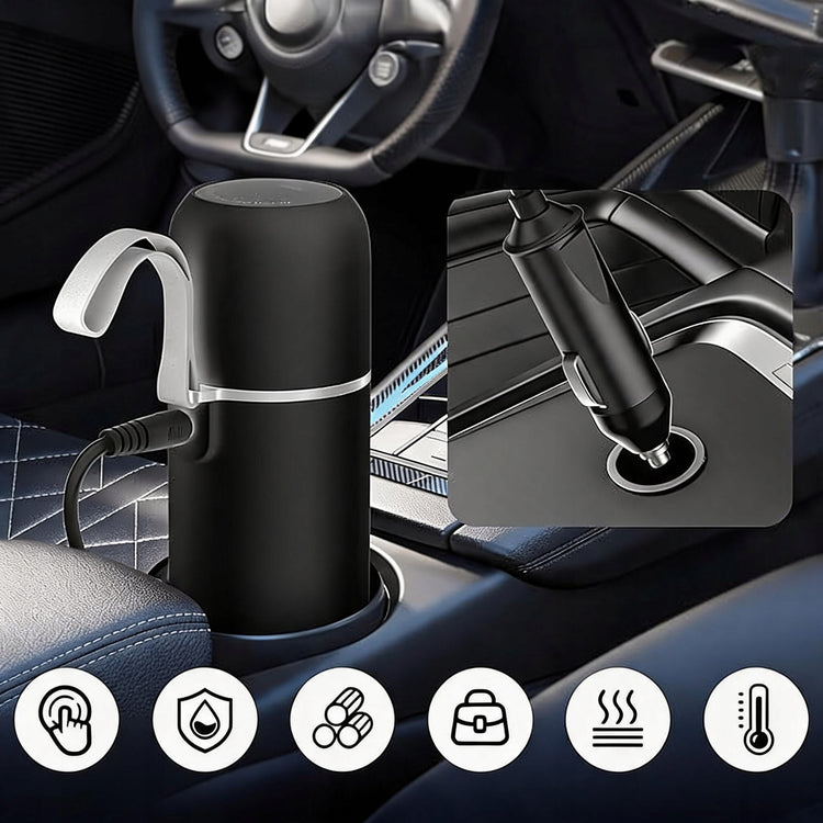 Šildomas automobilinis puodelis 12 V / 24 V, 420 ml, su magnetine maišykle