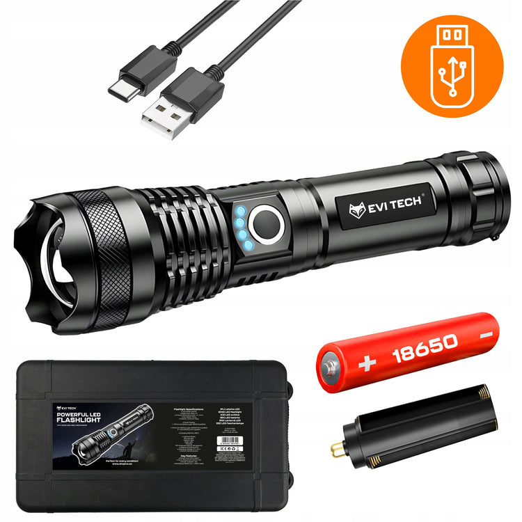 Galingas taktinis LED žibintuvėlis XHP90, 1500 lm, USB-C, zoom