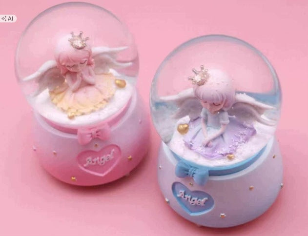 Krištolinis sniego rutulys-muzikinė dėžutė su angelu, 15 cm