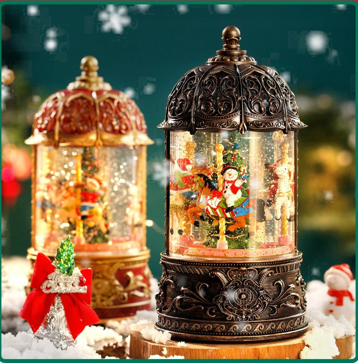 Kalėdinis žibintas-muzikinė dėžutė su Kalėdų seneliu ir LED, 21,5 cm