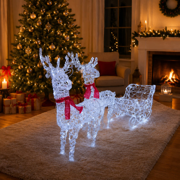 3D LED šiaurės elniai su rogėmis, šviečianti lauko kalėdinė dekoracija