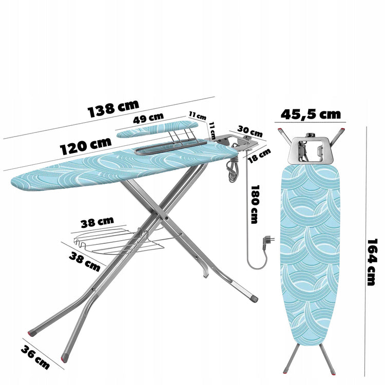 Lyginimo lenta 120 × 38 cm su lizdu, lentynele ir rankovėms skirta lentele
