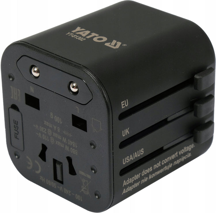 Universalus kelioninis adapteris „Yato YT-81302“ su saugikliu, daugiau nei 150 šalių