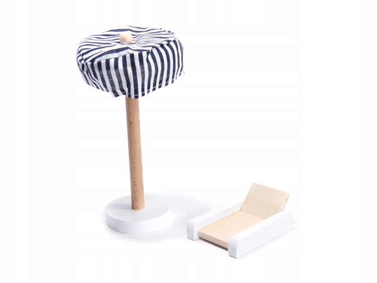 Medinis lėlių namelis su LED ir baldais „Ikonka“, 78 cm, baltas
