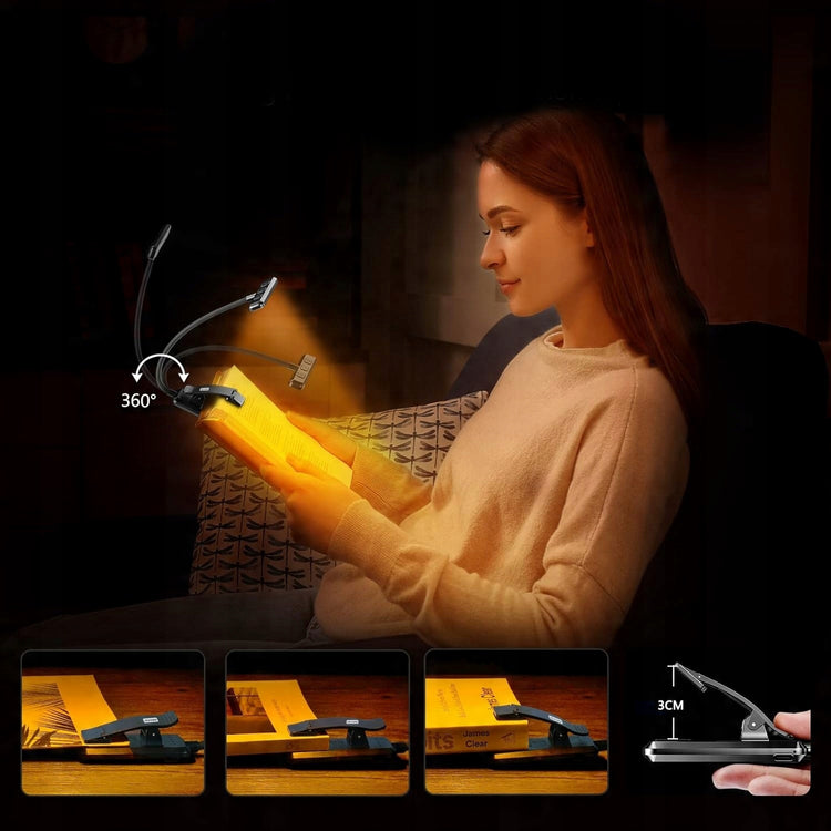 Skaitymo lemputė su segtuku „Koanni“, 24 LED, USB, juoda