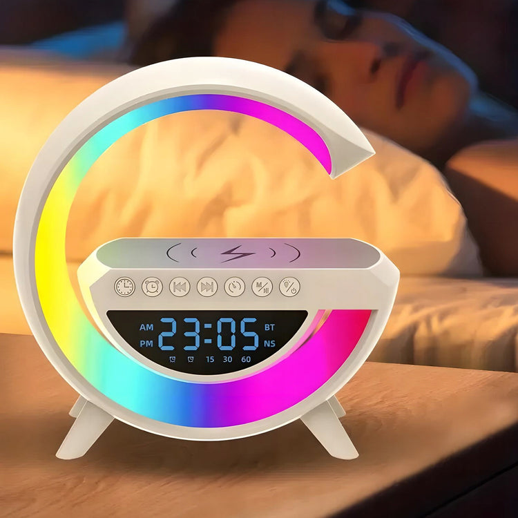 LED stalinė lempa „Renew Force“ su RGB, garsiakalbiu, Qi krovikliu ir laikrodžiu – nuotrauka 5