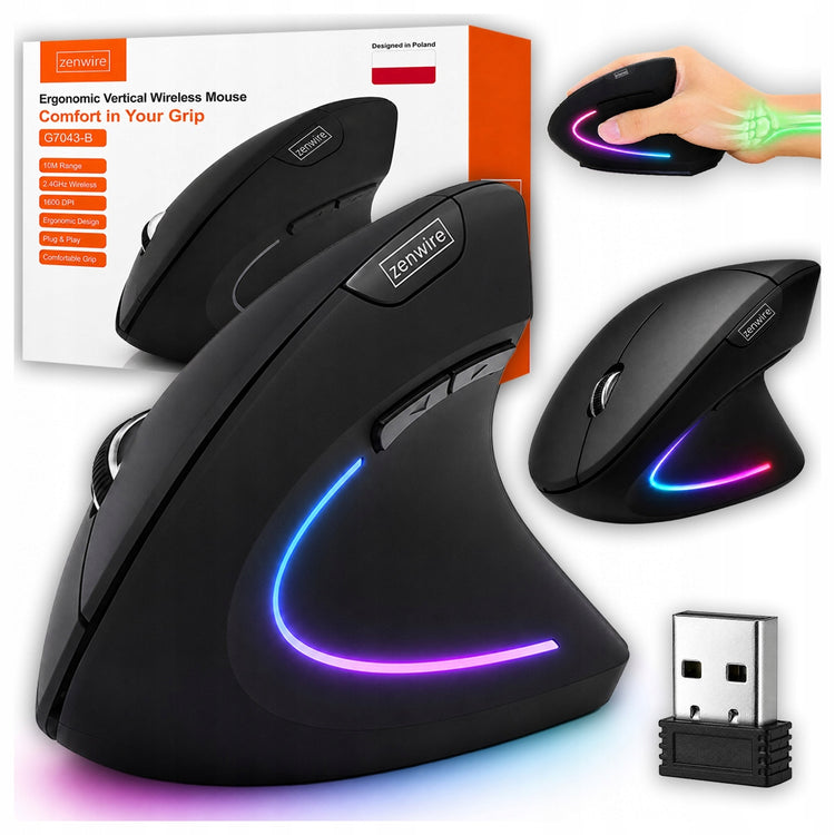 Ergonomiška vertikali belaidė pelė „Zenwire X5“, 1200 DPI, tyli, dešiniarankiams