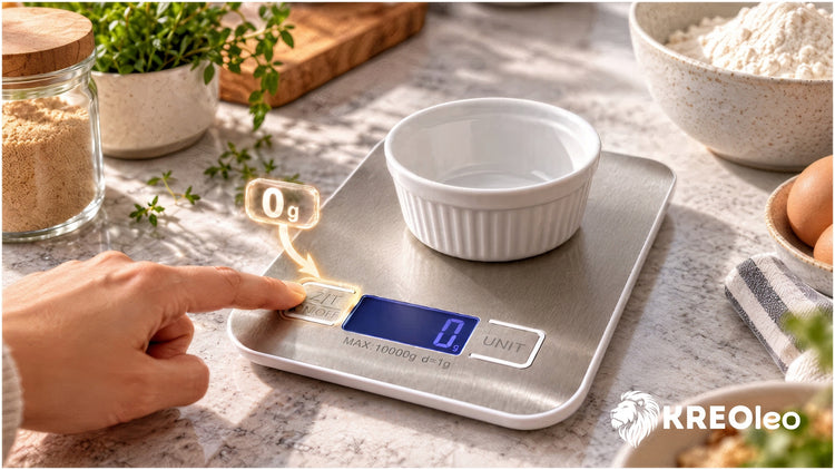 Elektroninės virtuvinės svarstyklės „KREOleo“, 10 kg / 1 g, su LCD