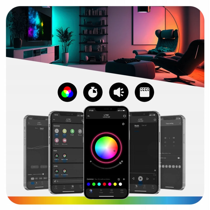 RGB LED juosta 10 m su Bluetooth, pultu ir muzikos režimu
