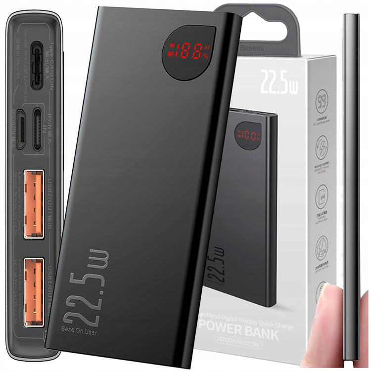 Metalinis išorinis akumuliatorius „Baseus Adaman“ 10000 mAh, 22,5 W, juodas