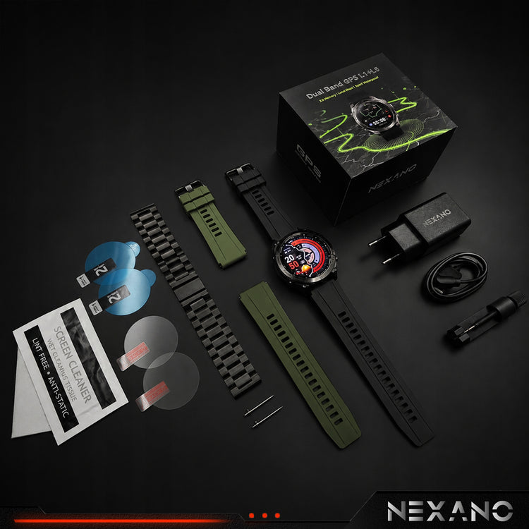 Vyriškas išmanusis laikrodis „Nexano Vector“ su dvigubu GPS ir žemėlapiais, AMOLED, IP69K