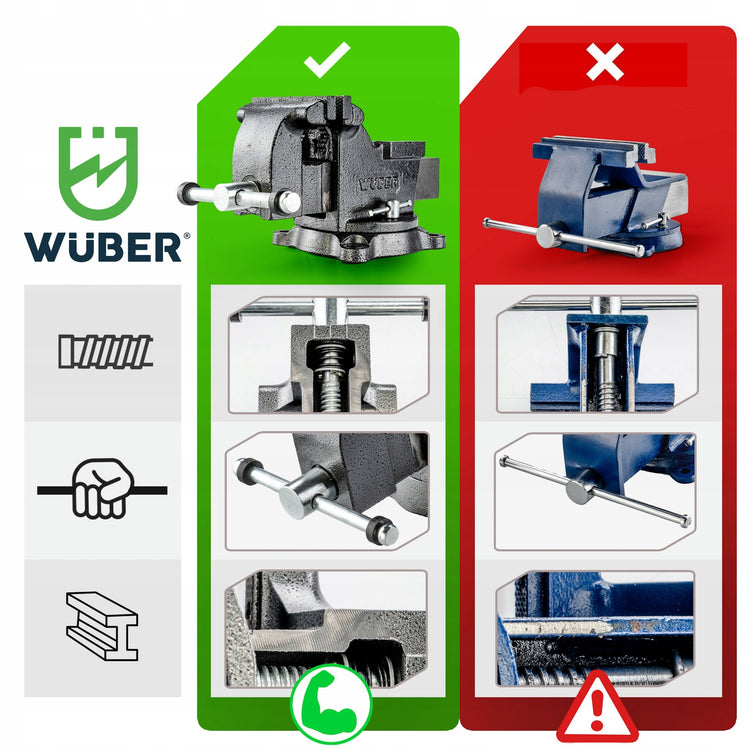 Ketaus šaltkalvio spaustuvas su priekalu „Wuber“, besisukantis 360°, 100 mm
