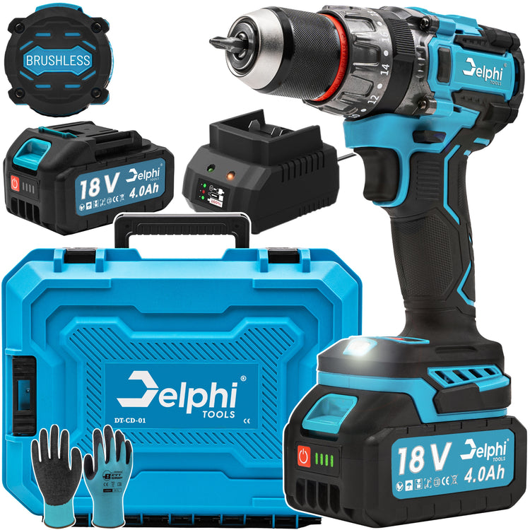 Akumuliatorinis smūginis gręžtuvas-suktuvas „Delphi Tools“, 18 V, 90 Nm, 4 Ah