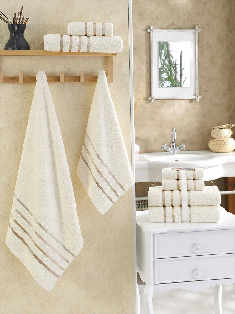 Medvilninių rankšluosčių rinkinys „Karna Home Bale“, 4 vnt., 50 × 80 ir 70 × 140 cm, kreminis