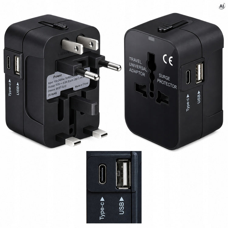 Universalus kelioninis adapteris „Allbag“ su 2 USB, EU / UK / US