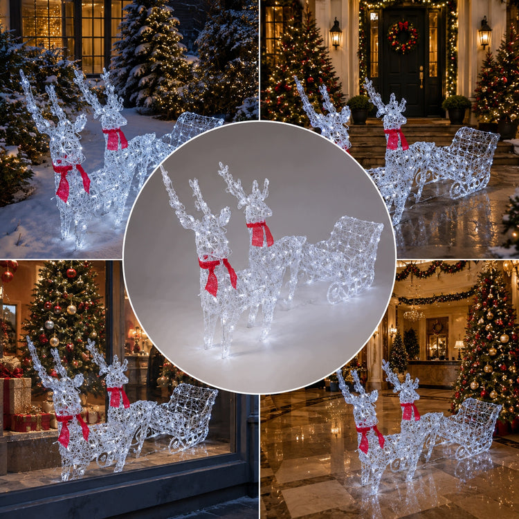 3D LED šiaurės elniai su rogėmis, šviečianti lauko kalėdinė dekoracija