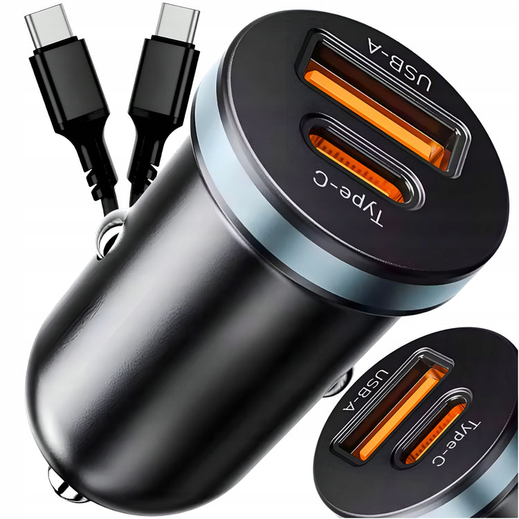 Greitas automobilinis įkroviklis „Matnox“ USB + USB-C, QC 3.0, PD 35 W, su laidu
