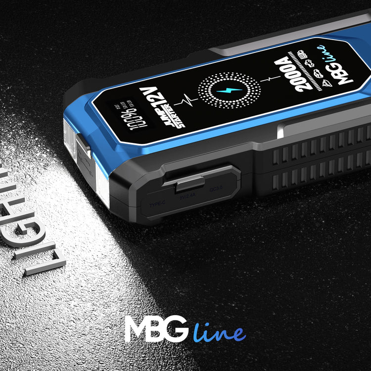 Automobilio užvedimo įrenginys „MBG Line ET23“, 12800 mAh, 12 V, QC 3.0, su LED