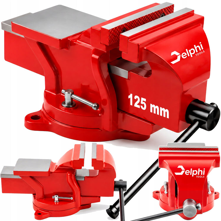 Besisukantis stalinis šaltkalvio spaustuvas su ketaus priekalu „Delphi Tools“, 125 mm