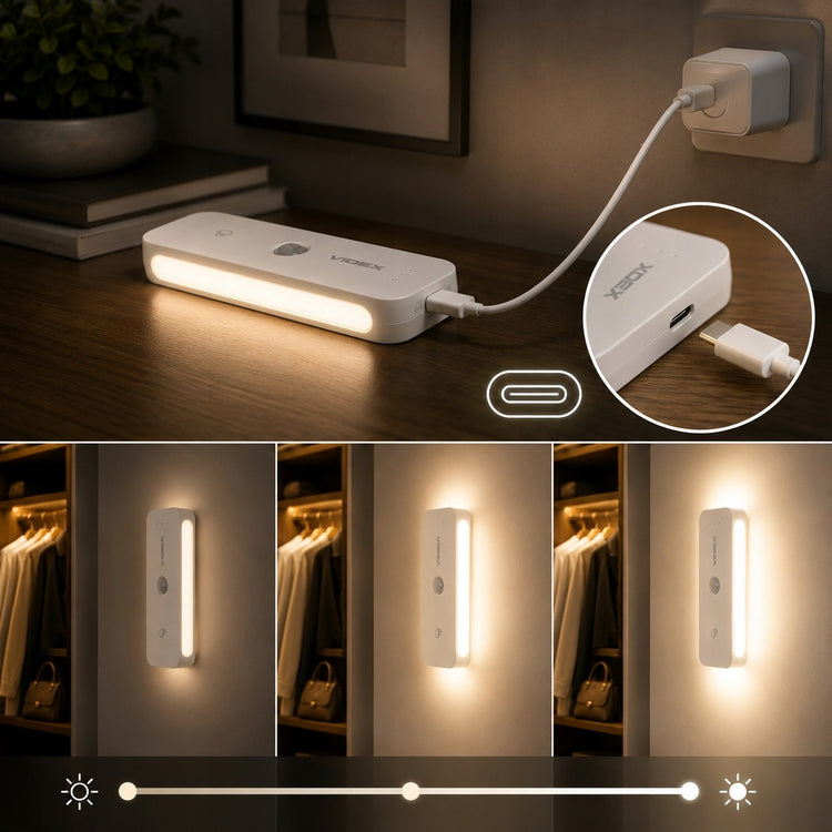 Įkraunamas LED šviestuvas su judesio jutikliu „Videx“, magnetinis, 11 cm