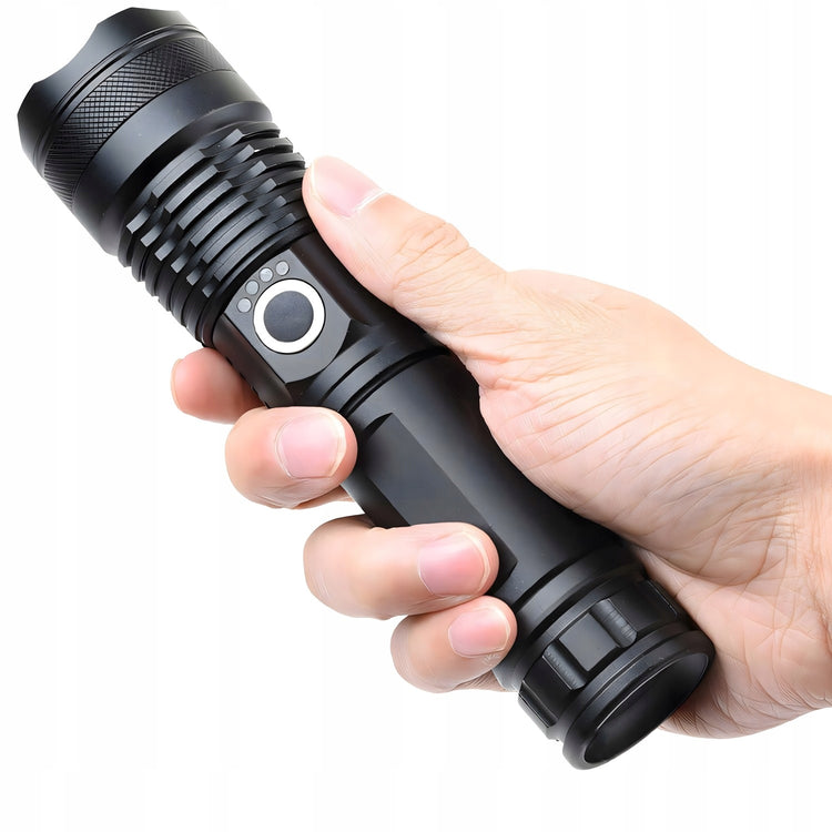 Akumuliatorinis taktinis LED žibintuvėlis „Retoo“, 1000 lm, 5 režimai, USB-C