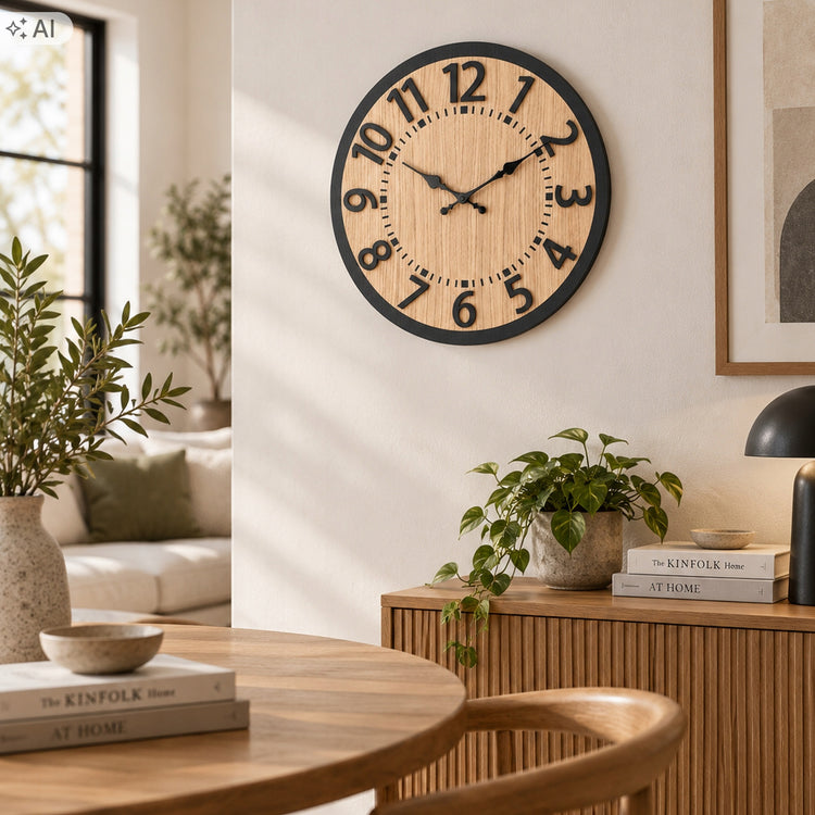 Ąžuolinis sieninis laikrodis „ModernClock Berlin“, tylus, Ø 33 cm
