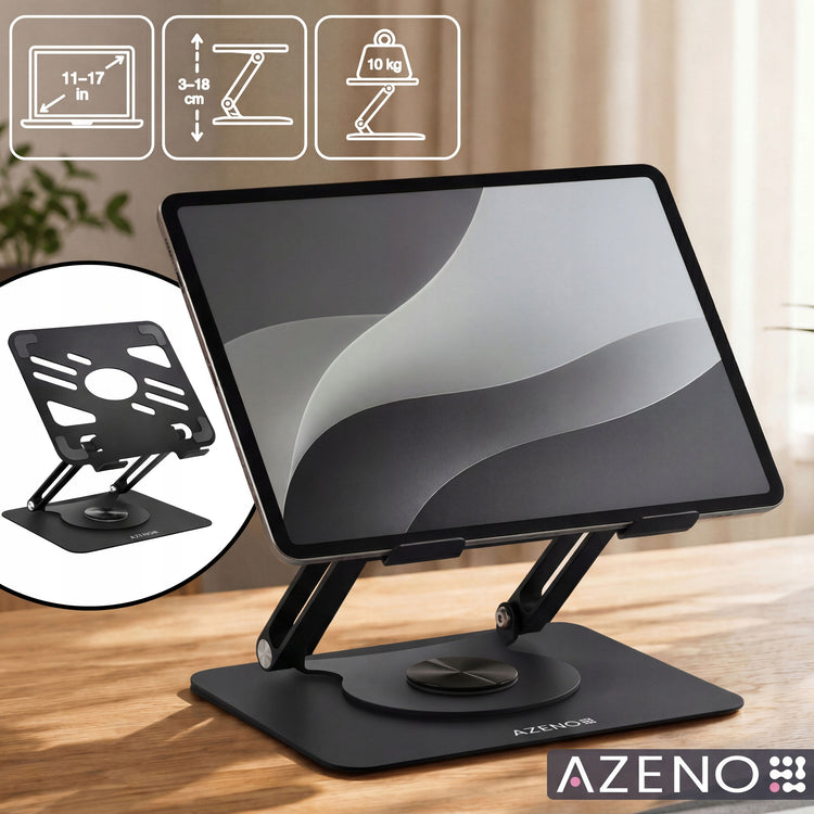 Nešiojamojo kompiuterio stovas „Azeno AZ-0120“ iki 17“, sukamas 360°