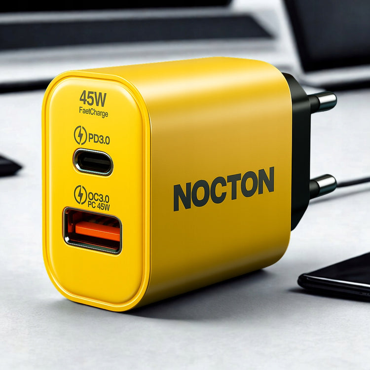 GaN tinklo įkroviklis „Nocton“ 45 W, USB-C + USB-A, PD, QC 3.0