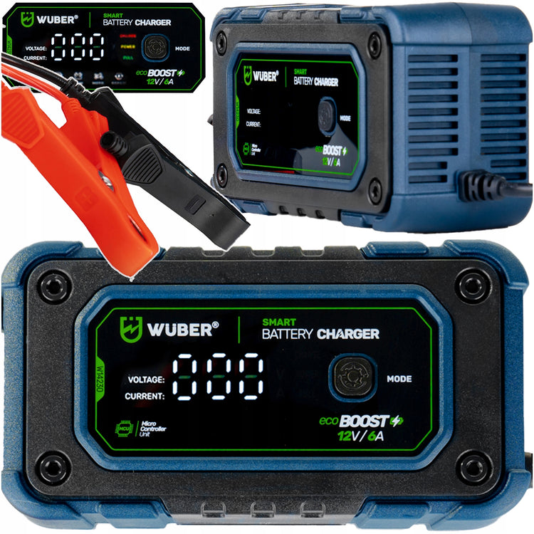 Mikroprocesorinis akumuliatorių įkroviklis „Wuber“ 12 V, 6 A, su LCD
