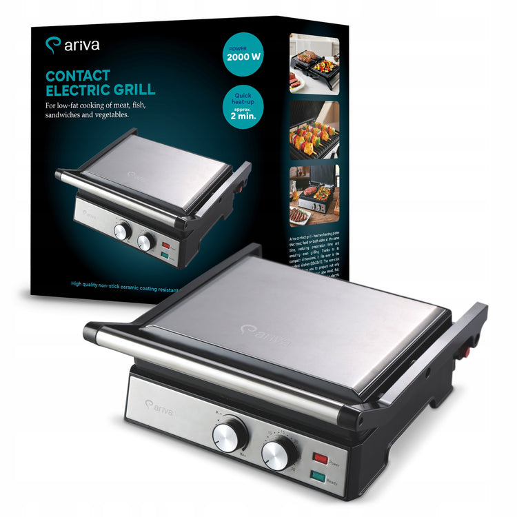 Kontaktinis elektrinis grilis be teflono „Ariva“, 2000 W, atsilenkia 180° – nuotrauka 1