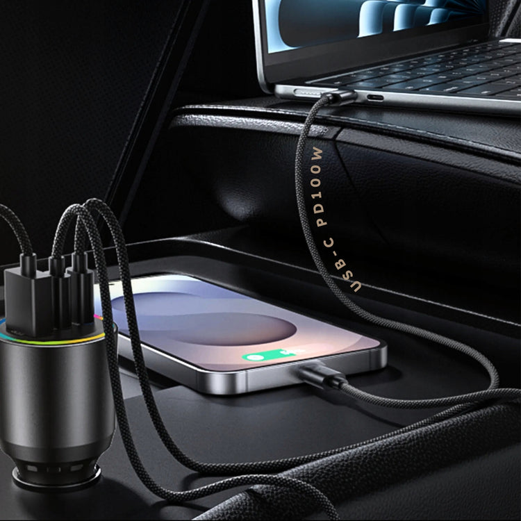 Automobilinis kroviklis „Boste“ 130 W: 3 jungtys USB-A / USB-C, QC, PD