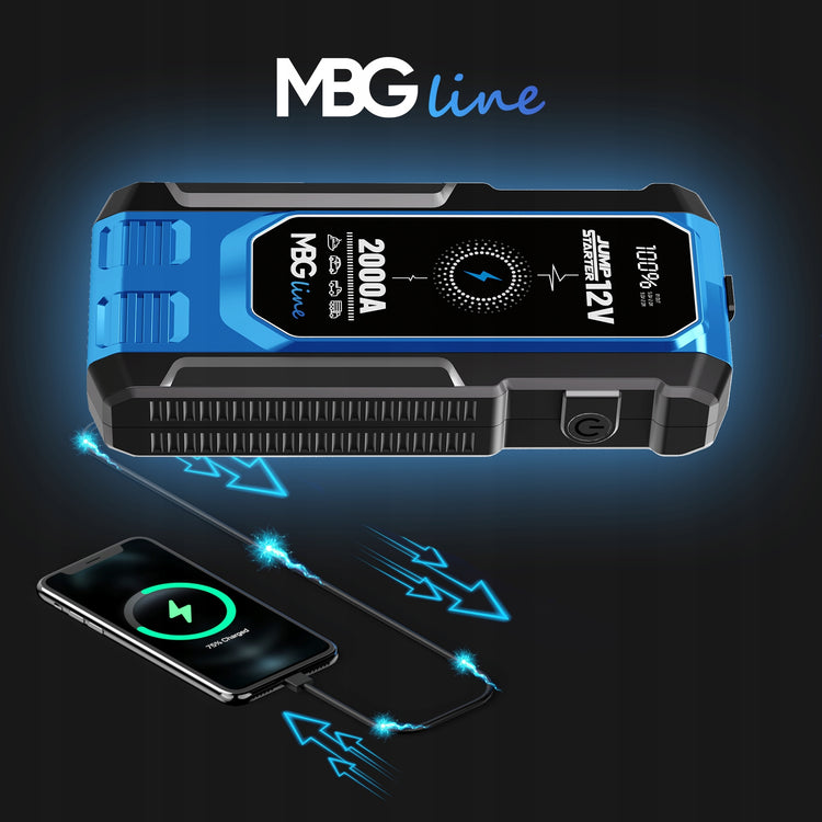 Automobilio užvedimo įrenginys „MBG Line ET23“, 12800 mAh, 12 V, QC 3.0, su LED