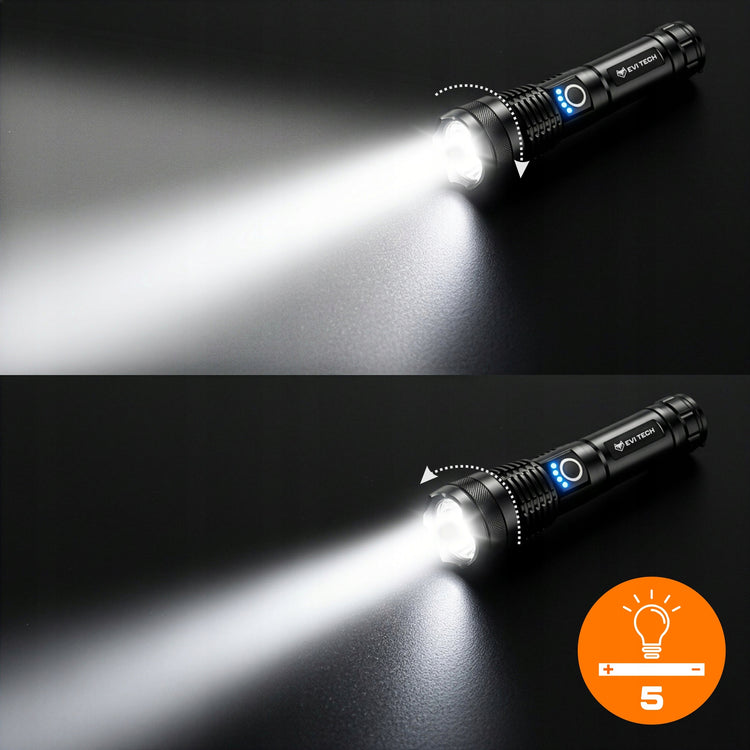 Galingas taktinis LED žibintuvėlis XHP90, 1500 lm, USB-C, zoom