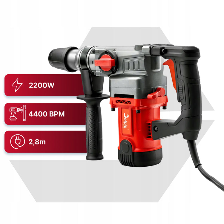 Perforatorius „Delphi Tools“ SDS+, 2200 W, 4 J, su 2,8 m laidu – nuotrauka 3