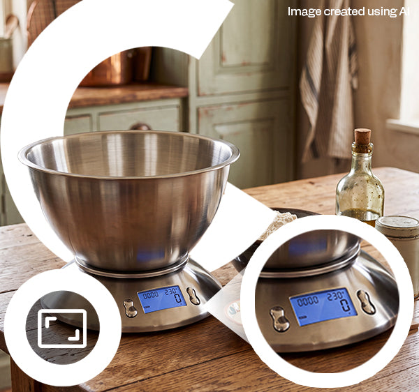 Elektroninės virtuvinės svarstyklės su dubeniu 1,8 l, laikmačiu ir termometru, 5 kg / 1 g