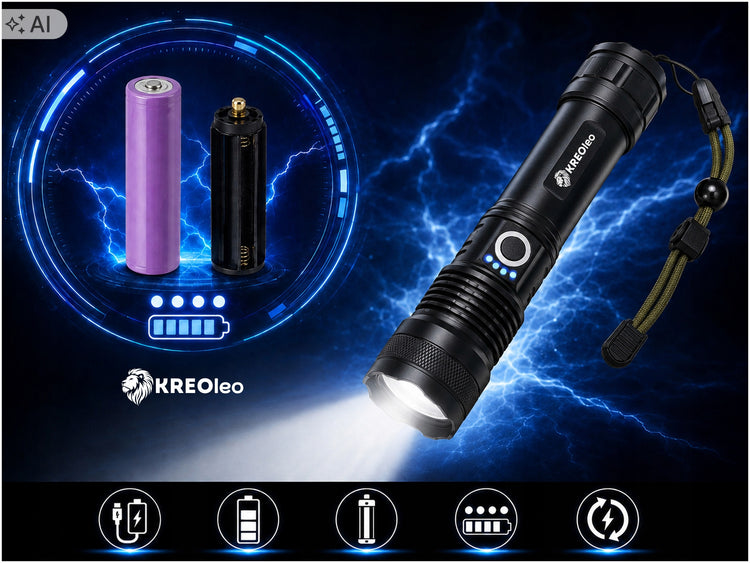 Akumuliatorinis aliuminis taktinis LED žibintuvėlis „KREOleo“ su ZOOM, IPX8, USB-C