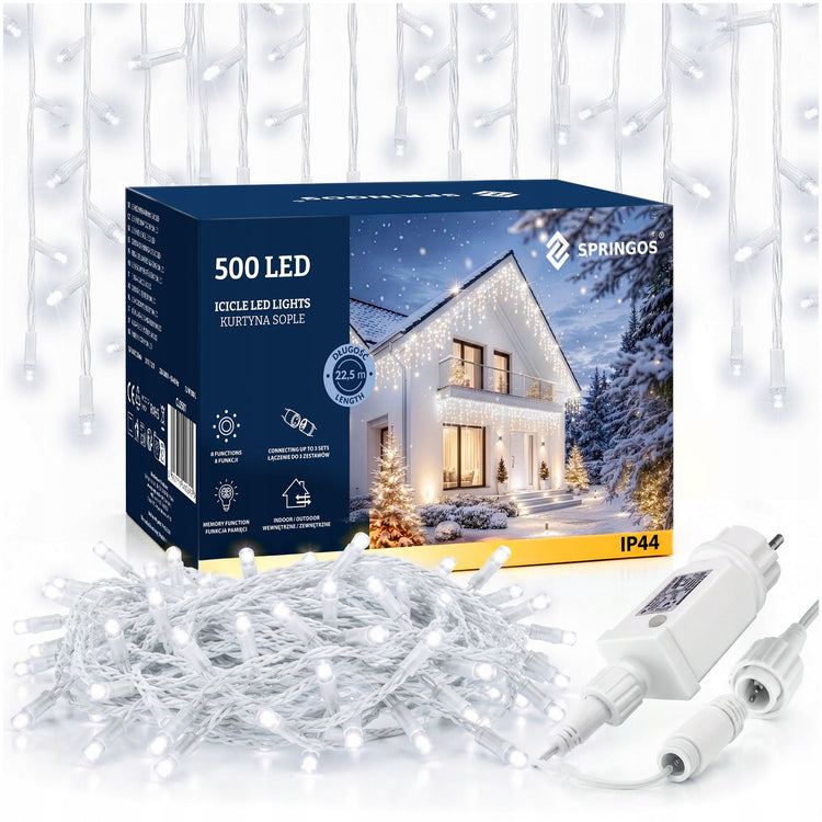 Lauko LED girlianda „Varvekliai“, 500 LED, 22,5 m, šalta balta