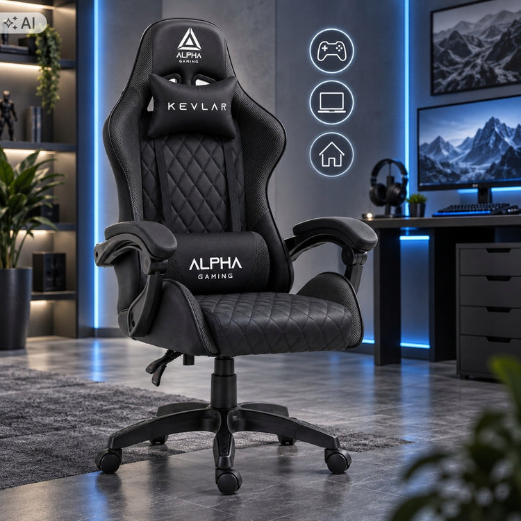 Žaidimų kėdė „Alpha Gaming“, audininė, juoda – nuotrauka 3