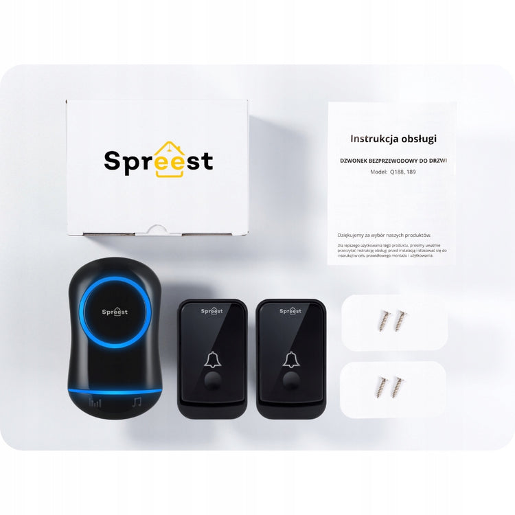 Belaidis durų skambutis su 2 mygtukais „Spreest“, IP44, 200 m