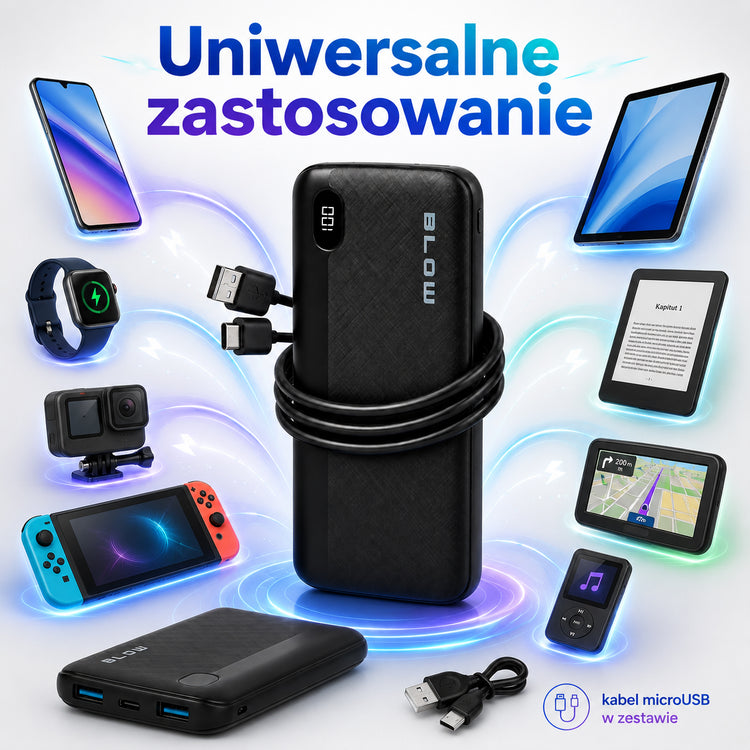 Išorinis akumuliatorius „Blow“ 10000 mAh, 22,5 W PD / QC, juodas