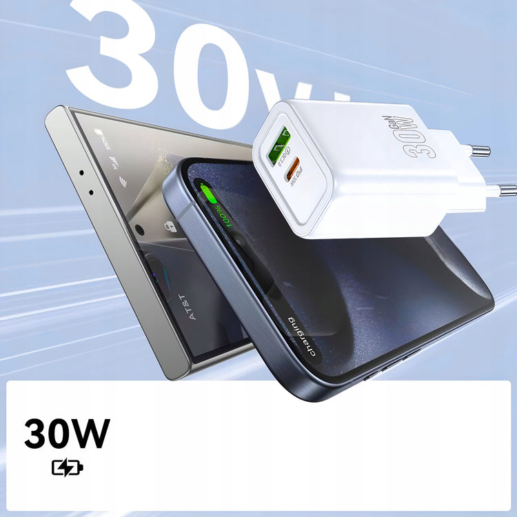 GaN tinklo įkroviklis „Matnox“ 30 W, USB + USB-C, PD 3.0, QC 3.0